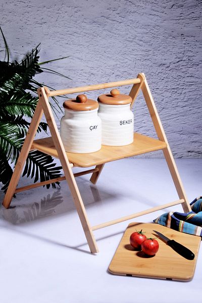 Porselen Diyarı 2-Layer Multi-Purpose Bamboo Resealable Presentation Holder - Organizer - Disassembled 2-Layer Bamboo Catering Rack