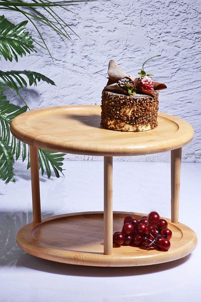 Porselen Diyarı 2-Tier Presentation Holder with Bamboo Rotating Stand, Organizer - 360 Degree Rotating Catering