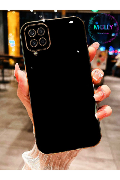 Molly Technology Samsung Galaxy M32 Için Siyah Kenarları Gold Detaylı Lüks Si...