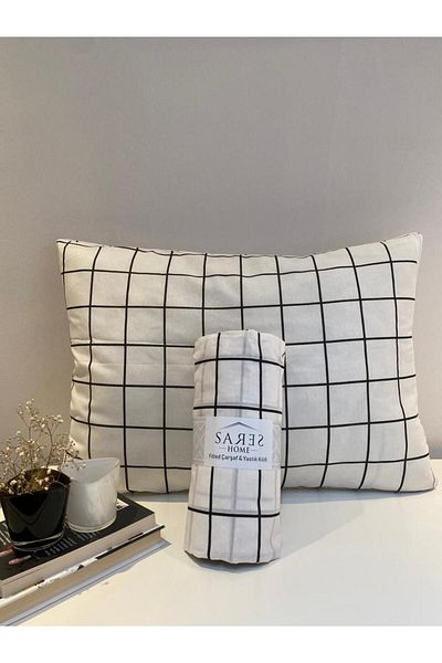 Sares Home Geometric Pattern White Square Plaid Single Elastic Ranforce Sheet Set (100X200)