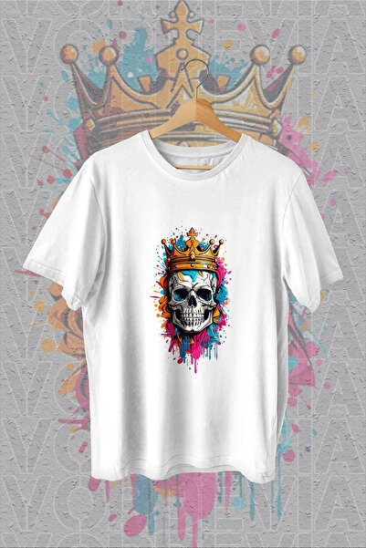 Vordevia Kraljevska lobanja Štampano Bela Oversize kroj T-shirt