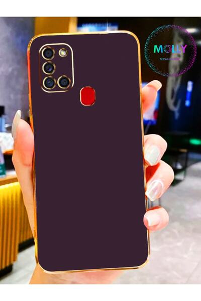 Molly Technology Samsung Galaxy A21s İçin Derin Mor Kenarları Gold Detaylı Lü...