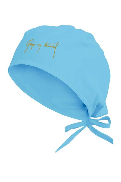 Tasarım Trend Golden Yellow Gazi Mustafa Kemal Atatürk Signature Printed Surgical Bonnet Turquoise