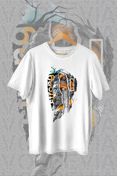 Vordevia Tricou supradimensionat alb cu imprimeu cu sculptură artistică