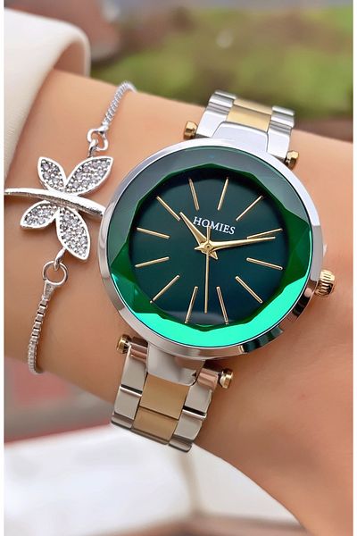 Homies Brand Yellow Silver Color Cut Glass Women's Wristwatch