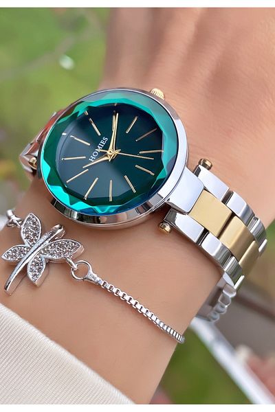 Homies Brand Yellow Silver Color Cut Glass Women's Wristwatch