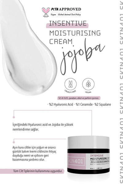 Skin401 Günlük Su Bazlı Yoğun Nemlendiricili Yüz Kremi 50ml