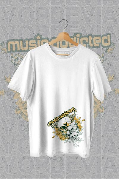 Vordevia Tricou supradimensionat alb cu imprimeu Music Addicted