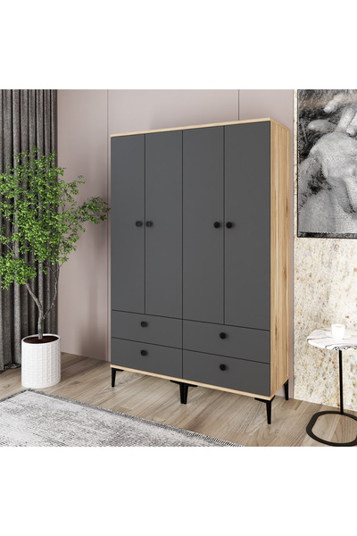 Kalender Dekor SİLVİA-11, 4 KAPAKLI 4 ÇEKMECELİ DOLAP VE GARDIROP