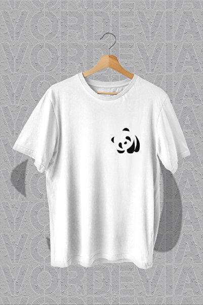 Vordevia Tricou supradimensionat alb cu imprimeu Panda Minimal