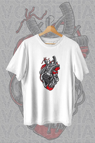 Vordevia Mehaničko srce Štampano belo Oversize kroj T-shirt