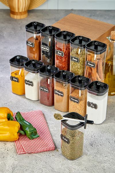 FBZhome 12-Piece Mica Spice Bowl Set with Lid, Spoon and Label 300 Ml Acrylic Spice Set