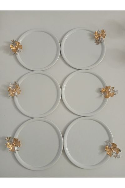 AZRAM HOUSE Decorative 6 pcs round dot white butterfly accessory presentation tray