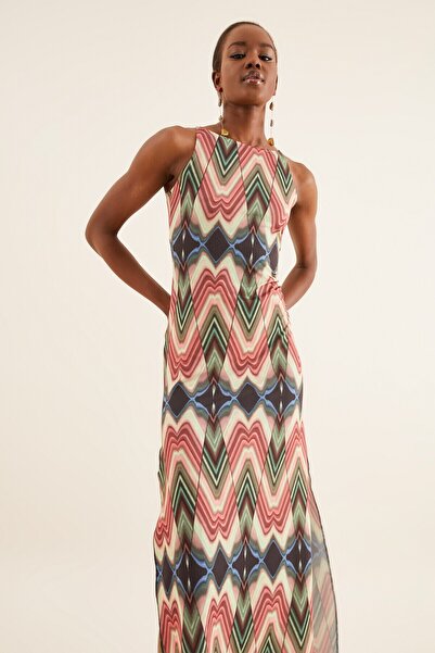 Quincey Women's Pink Halter Neck Slit Dress