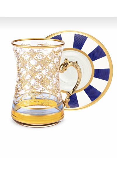 ROSA BIANCA CASA Dama Mavi Beyaz Kulplu Çay Bardagı 6lı