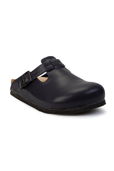 Hogus Women's Navy Blue Mottive Leather Sabo Slippers