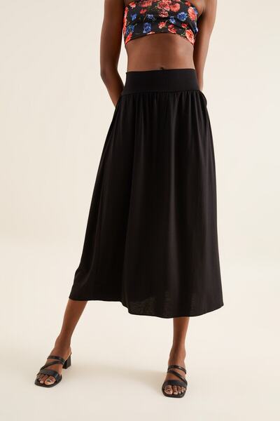Quincey Women's Black Elastic Waist Maxi Skirt