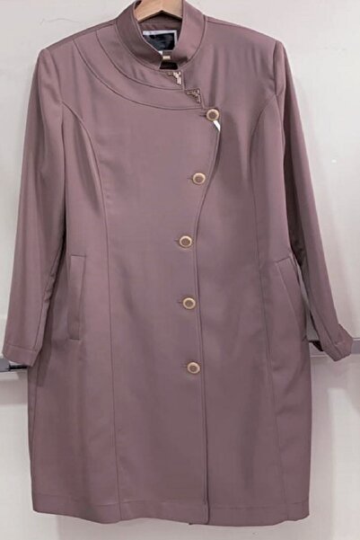 N.Y.YILDIZ Жіночий рожевий тренчкот з деталями у вигляді ґудзиків