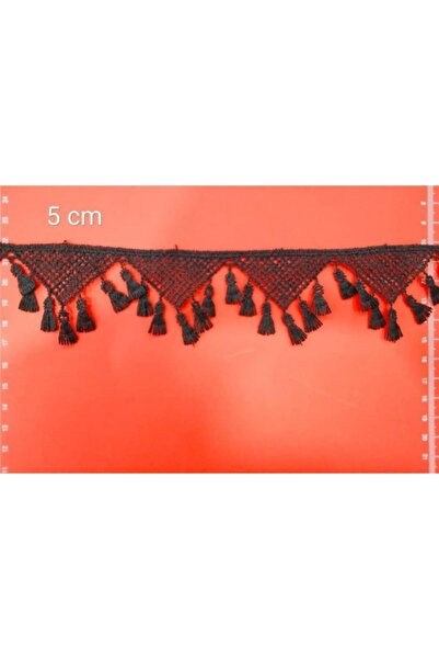 DUAYEN Güpür Dantel Siyah Kenar Desen Saçaklı 4 Metre