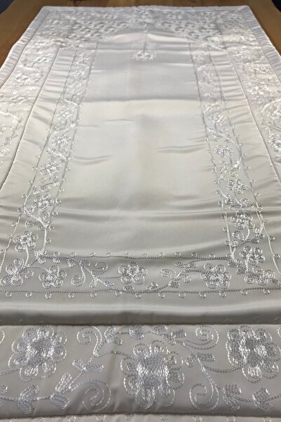 bohemian buldan Home's White Embroidered Silk Taffeta Prayer Rug