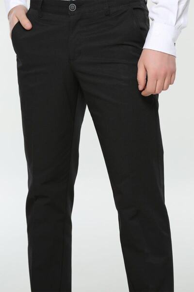 PANT POSİTİVE Men's Black Perforated Dobby Classic Cut Linen Trousers