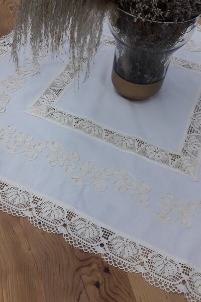 bohemian buldan مفرش طاولة مربع منسوج من الدانتيل الطبيعي