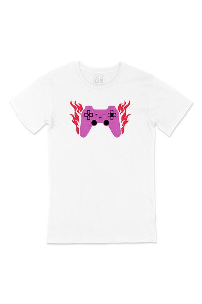 Cix تي شيرت أبيض مع تصميم شعار جيب عصا التحكم باللون الأرجواني