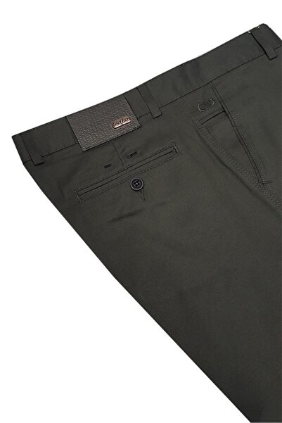 PANT POSİTİVE Erkek Haki Perfore Armür Klasik Kesim Keten Pantolon