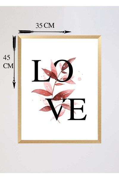 ÖZCANLAR ÇERÇEVE Love Gold Framed Πίνακας Διακόσμηση σπιτιού Μοντέρνα διακοσμητικά λουλούδια