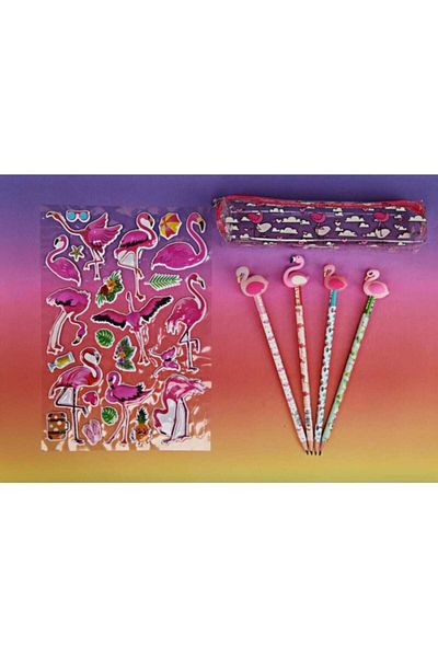 Pippa Flamingo Pencil Pen Heads Sticker And Pencil Case Set