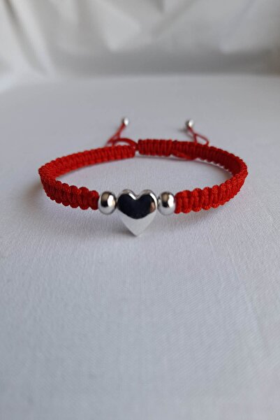 EL YAPIMI Kırmızı Kalpli Örgü Bileklik