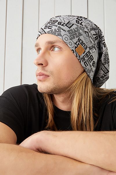 Butikgiz Men's Gray Black Patterned Rope Detailed 4 Season Hat Beanie Buff Ultra Soft Natural Combed Cotton