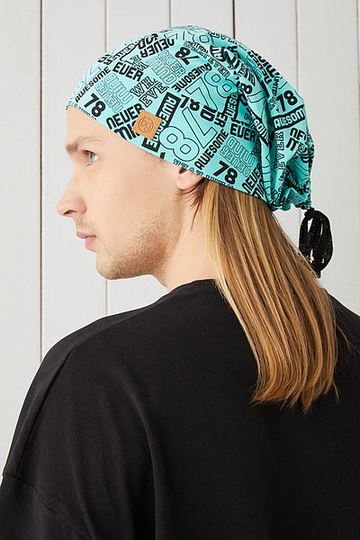Butikgiz Men's Turquaz Black Patterned Rope Detailed 4 Season Hat Beanie Buff Ultra Soft Natural Combed Cotton