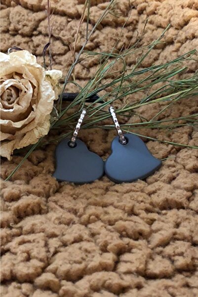 Leerybee Matte Antique Gray Color Antiallergic Heart Earrings