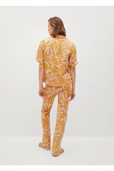 MANGO Woman Kadın Sarı Desenli Koton Pantolon