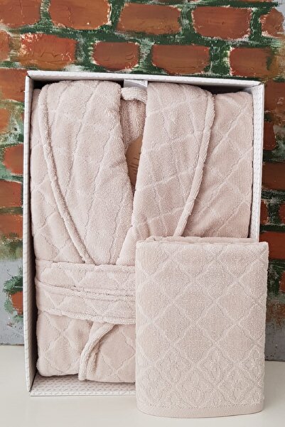 Özdilek Μπουρνούζι με γιακά με πλακάκι + Σετ πετσέτας κεφαλιού - Μέγεθος L - ...