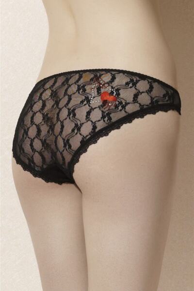 Doreanse Kadın Siyah Full Dantel Kalp Baskılı Slip