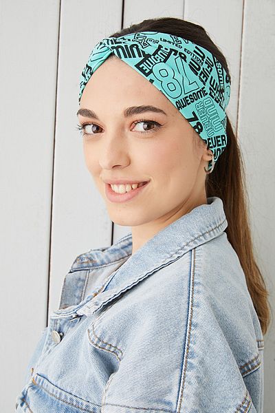 Butikgiz Women's Turquaz Black Patterned Extra Soft Flexible Natural Cotton Bandana Hair Band