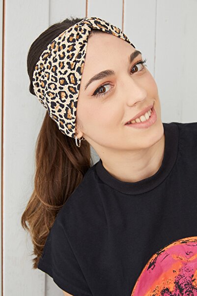 Butikgiz Bandană de păr cu imprimeu leopard unic, pieptănat din bumbac natura...
