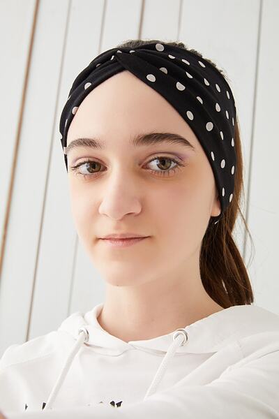 Babygiz Μαύρη Πουά Παιδική Νεανική Μπαντάνα Μαλλιών Εξαιρετικά απαλή, εύκαμπτη φυσική 100% βαμβάκι χτενισμένη