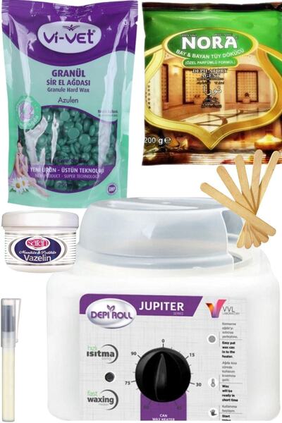 Depiroll 800ml Ağda Isıtıcı Makine + Vivet Azulen İnci Boncuk Ağda 250gr+ Nora Tüy Dökücü+ Ağda Seti 6 Parça