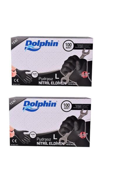 Dolphin Nitril Pudrasız Siyah Large Extra Kalın 2 Paket