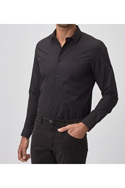 NACAR STORE Men's Black Long Sleeve Slim Fit Classic Shirt