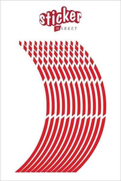 Sticker Market Kırmızı Fosforlu Jant Şeridi Kesikli