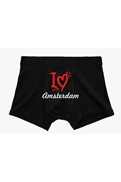 BoxerMasters Μαύρος Ανδρικός Μπόξερ - I Love Amsterdam Written