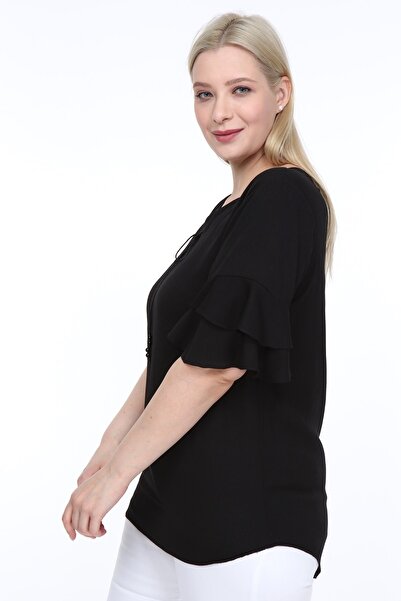 Piano Luce Lyre Women's Large Size Flounced Sleeve Blouse Black L2319