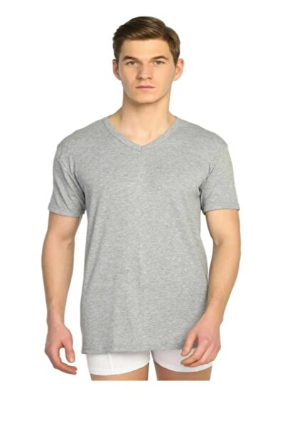 Tutku Мъжка сива риза с V-образно деколте, 3 броя в пакет