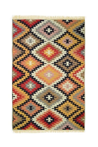 Voho Tekstil Çift Taraflı Yıkanabilir Geleneksel Anadolu Zilli Motif Kilim Yo...