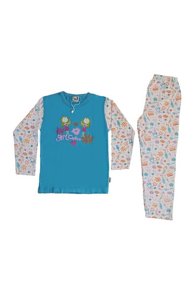 Öztaş Set de pijamale de vară pentru fete 100% bumbac - Albastru