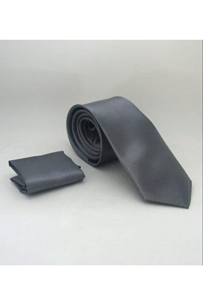 NACAR STORE Men's Anthracite Satin Handkerchief Tie Set